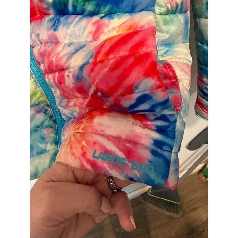 Lands End Kids Down Packable Hooded Jacket Girls XL VGUC Tie Dye
